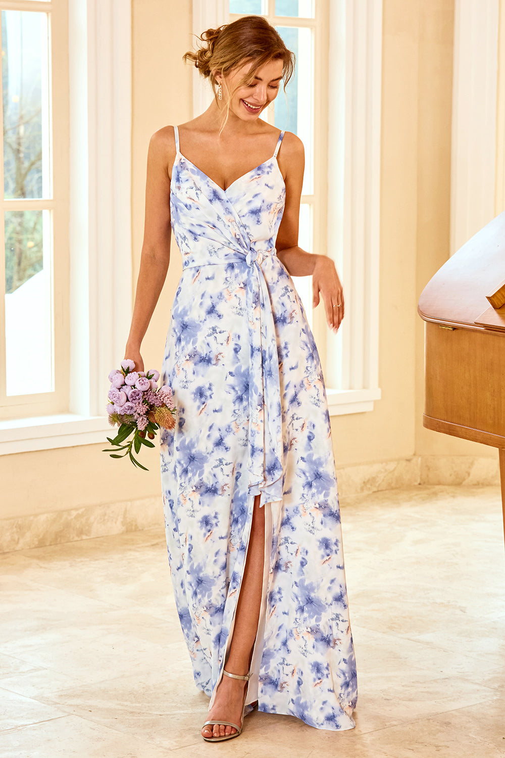 floral bridesmaid dresses blue